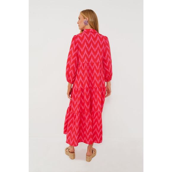 POMANDER PLACE Hot Pink Ikat Mabel Maxi Dress Size M NWT Retail $158 Tuckernuck - Picture 2 of 8